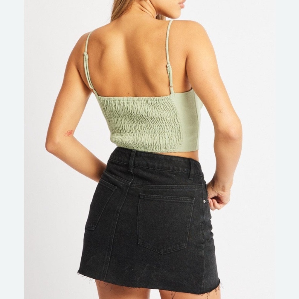 Ally Green Cami Crop Top Corset Linen casual chic coquette cottagecore milkmaid - Picture 4 of 15